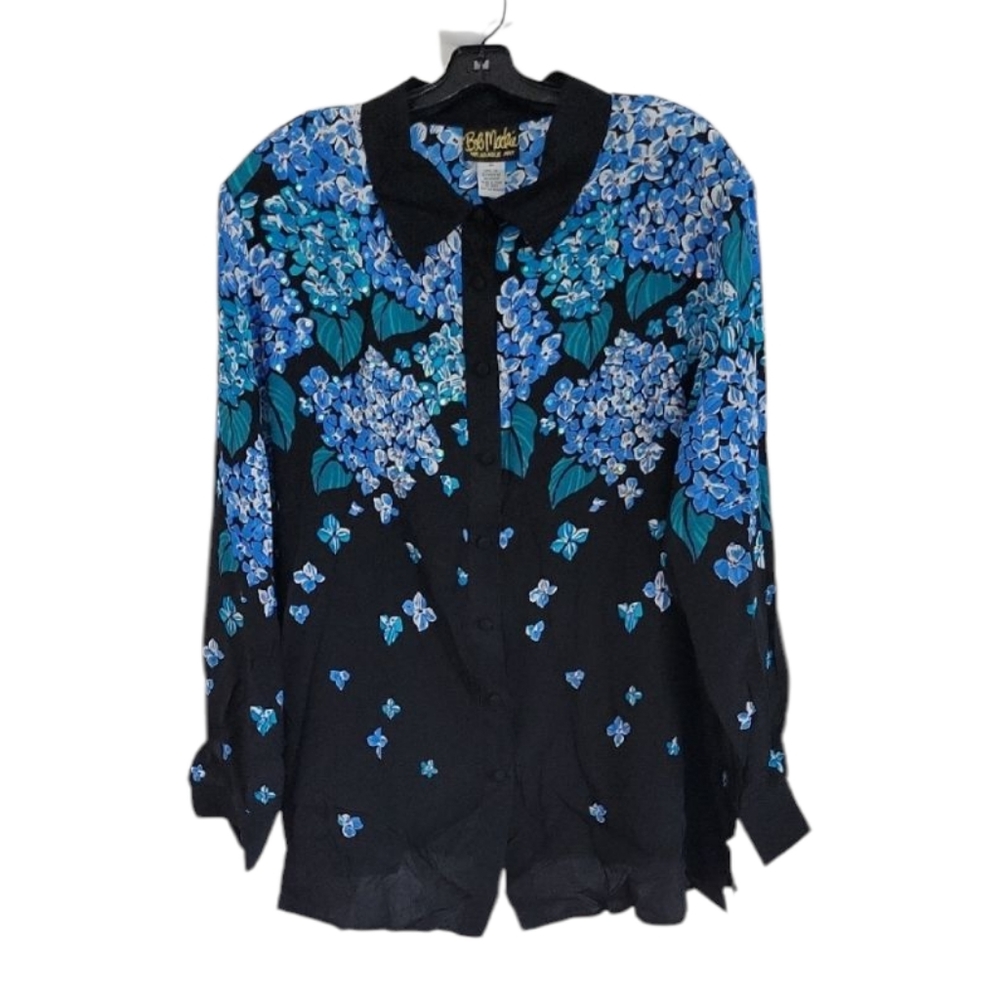 Bob Mackie Silk Blouse Hydrangea Floral Long Sleeve NWT Size 3X Plus Size
